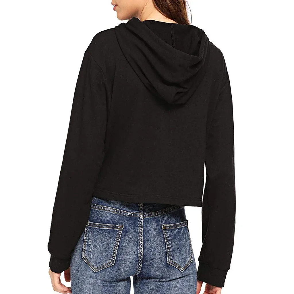 JAYCOSIN Fashion Women Casual Simple Sweatshirt Halloween Ghost Claw Print Long Sleeve Comfortable Popular Soft Crop Top Hoodie