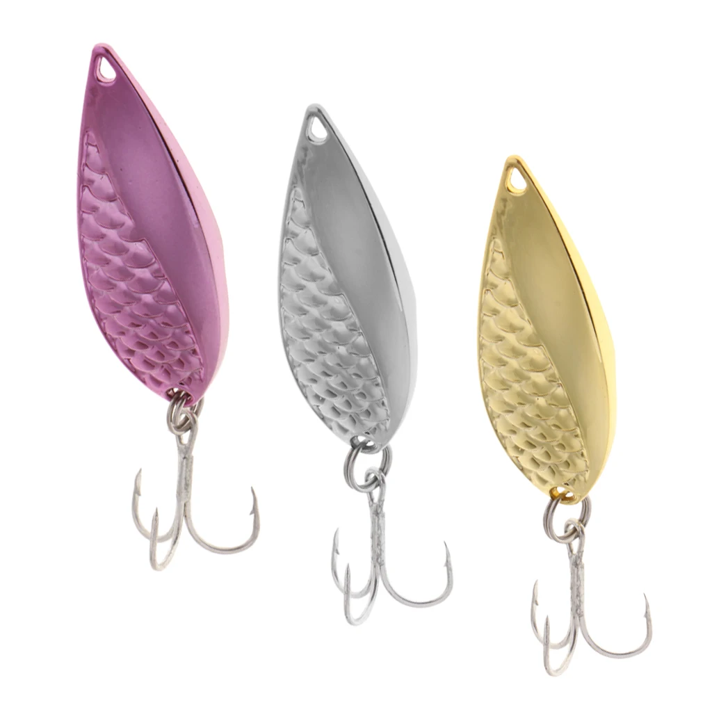 Spoons Hard Fishing Lures Treble Hooks Salmon Bass Metal Lure Baits Gold/Silver/Pink | Спорт и развлечения