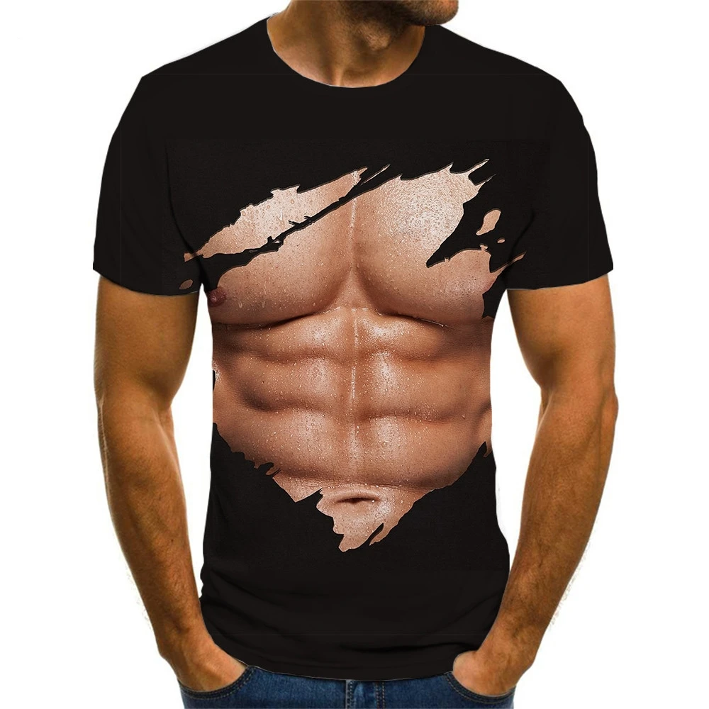 2021 New Fashion Tshirt Men Abdominal Muscles Funny 3d T Shirts Black