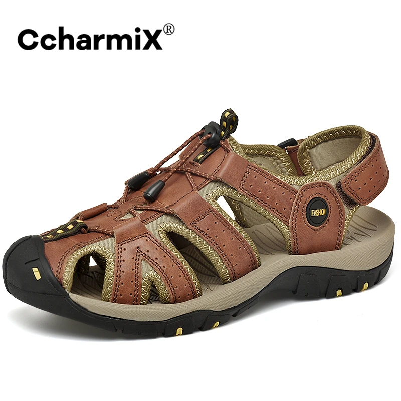 

Large Size 48 Men Sandals Cow Leather Fashion Mens Roman Sandals New Summer Men Shoes Breathable Beach Gladiator Sandals Male
