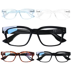 Clasaga 4 Pack Classic Plastic Oval Frame Spring Hinged Presbyopic Glasses Men's and Women's Comfortable HD Reader Diopter 0-600