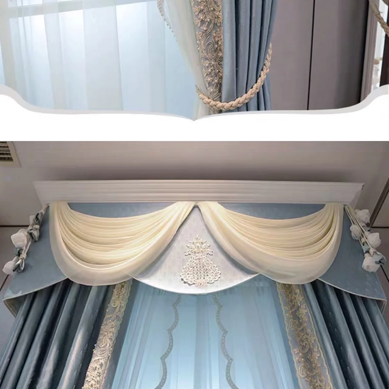 Free return High-quality Modern beautiful European Style Luxury Blue Blackout Curtains for  Living Room Bedroom customize