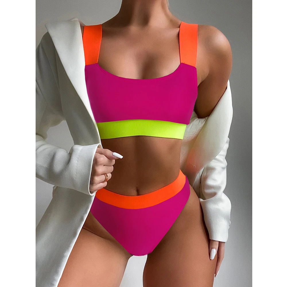 2021 New Sexy High Waist Bikini Swimsuit Women Swimwear Bandeau Push Up Bikini Set Buckle Bathing Suit Beach Wear Swimming Suit designer bikini sets