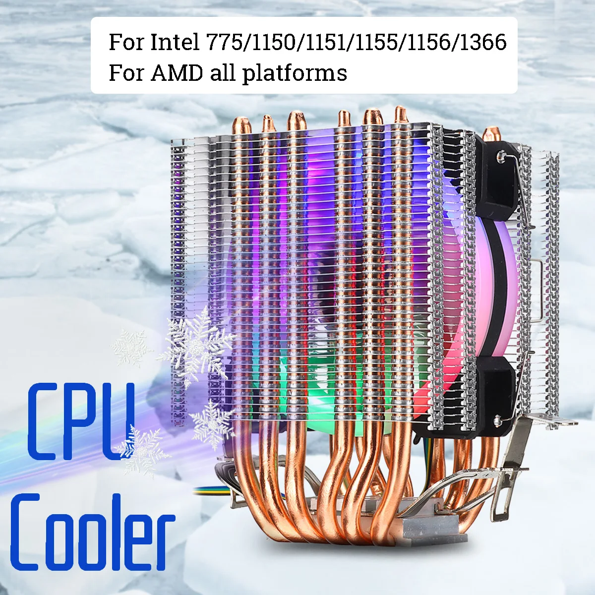 Кулер для ЦП с 6 тепловыми трубками светодиодный RGB 4 контактный вентилятор