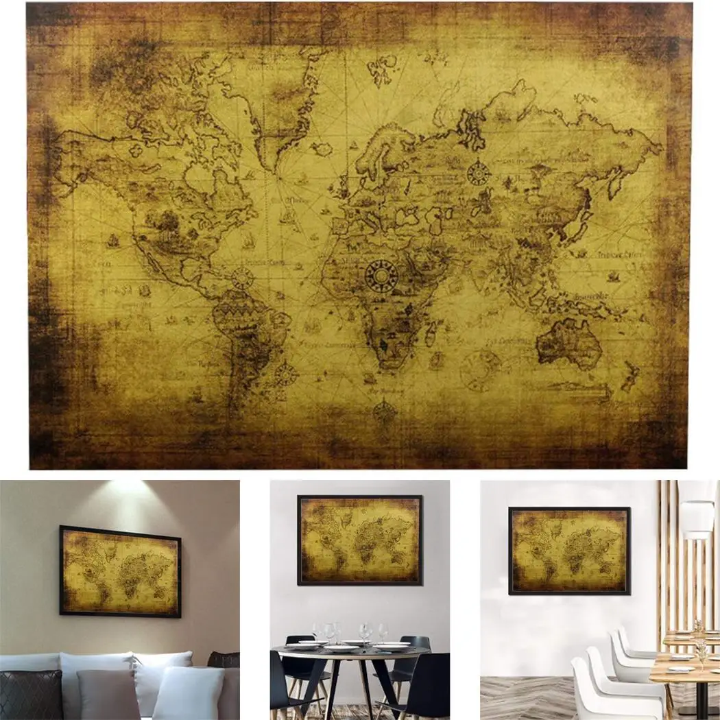 Antique Style World Map Kraft Paper Poster As Picture Decorative Painting Home Cafe |