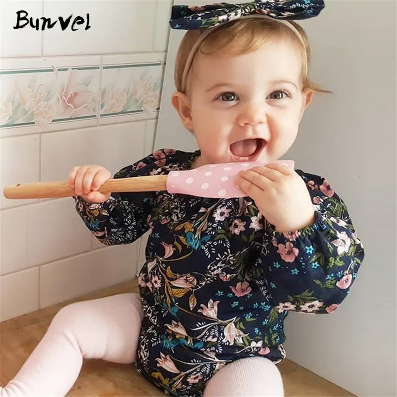 Bunvel/Одежда для маленьких девочек; комбинезон; боди с длинными рукавами и цветочным принтом; одежда для маленьких девочек; Детский костюм