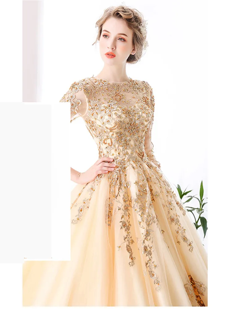 Это Yiya вечернее платье плюс размер роскошное принцесса длинное бальное платье для процессии вышивка три четверти рукав элегантное платье E1031