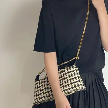 

Houndstooth Baguette Bag Soft PU Leather Designer Shoulder Bags for Women 2020 Casual Ladies Hand Bags Party Business Versatile