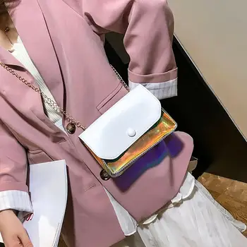 

Laser Transparent Shoulder Messenger Handbags Women Chain Casual Small Crossbody Bags Chain Flap Female Handbags