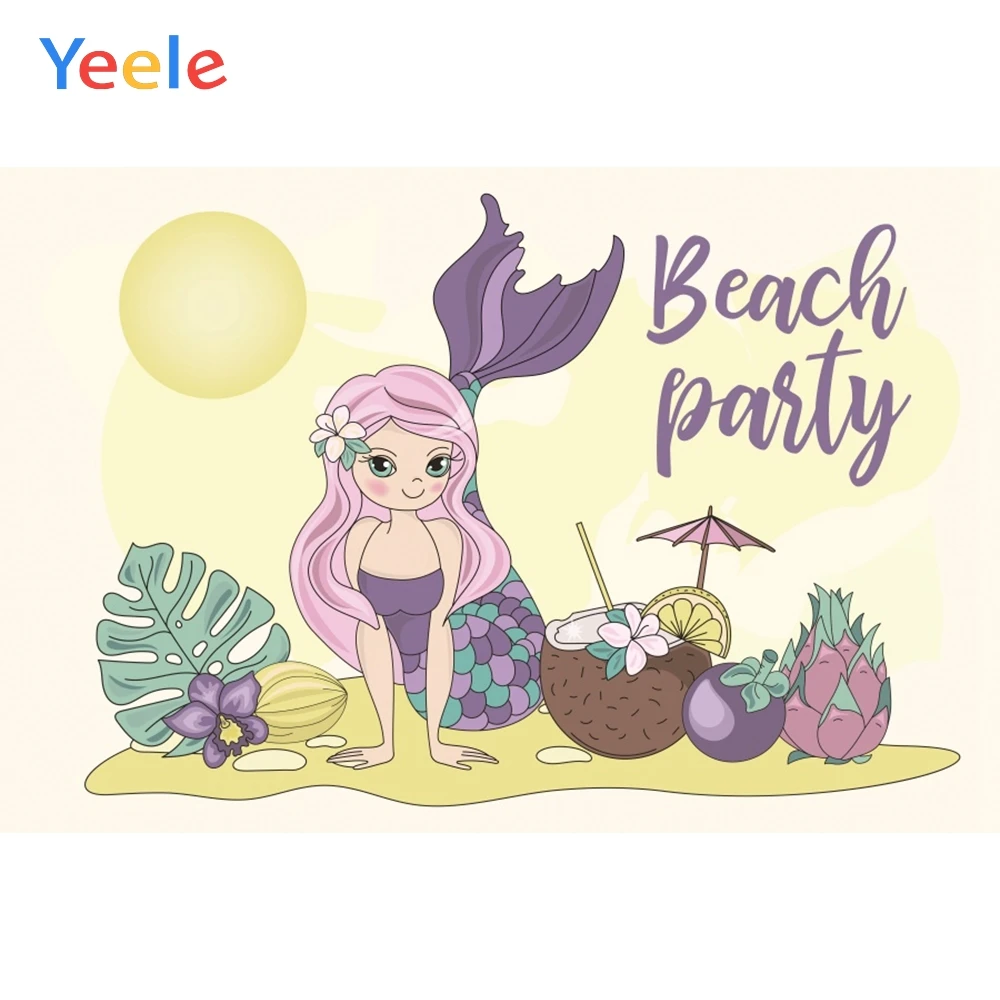 

Lovely Mermaid Beach Moon Coconut Fruit Baby Birthday Party Backdrop Photography Custom Photographic Background For Photo Studio