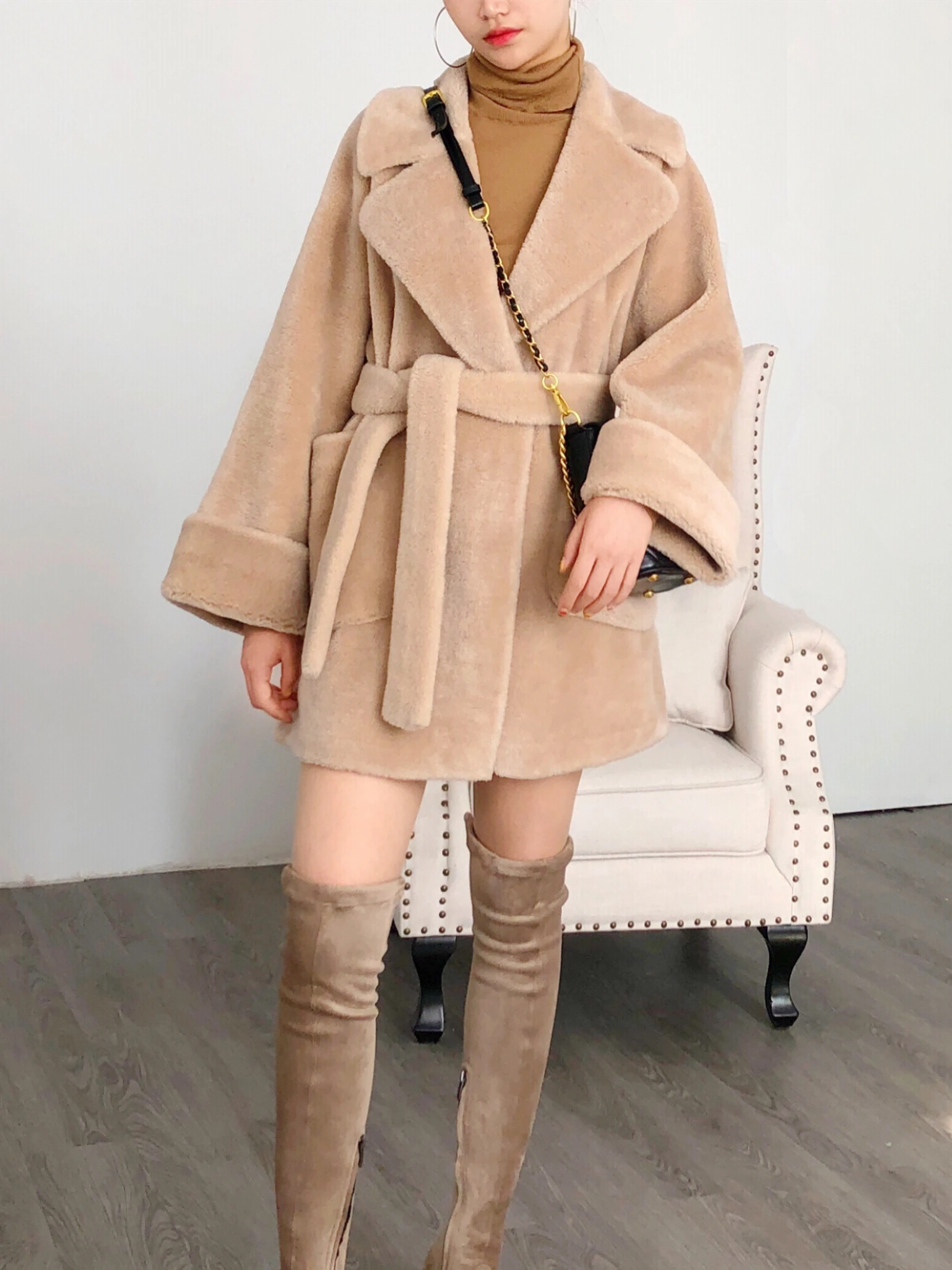 100% Real Wool Fur Coat Fashion Slim Jackets for