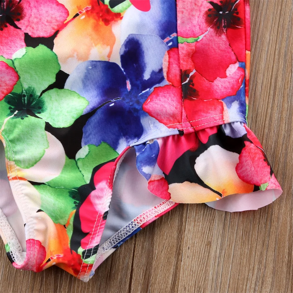 Цельный Детский танкини для маленьких девочек, бикини с цветочным принтом, купальный костюм с бантом, бандажный купальный костюм с лямкой на шее, пляжная одежда с открытой спиной для малышей