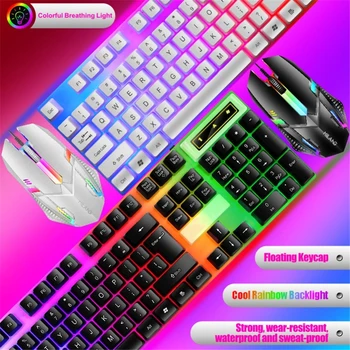 T6 USB Wired Gamer Keyboard Mouse Set Rainbow LED Backlight Non-slip Gaming Keyboard Gaming Mouse For Laptop PC Computer 1