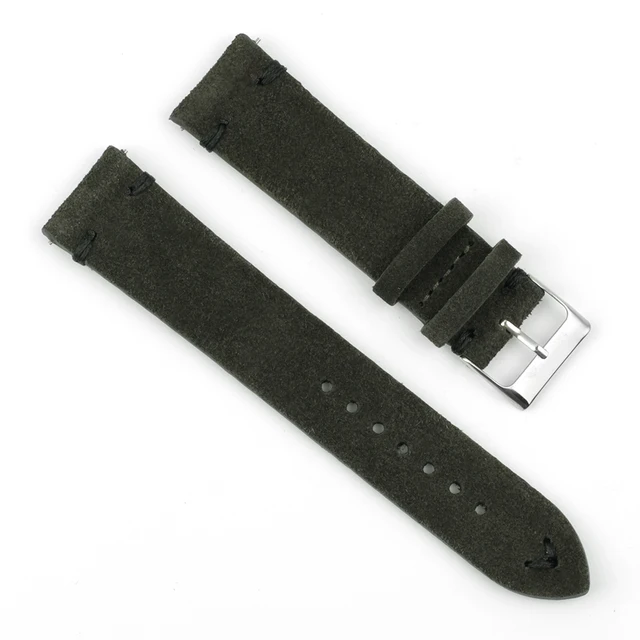 High Quality Suede Leather Vintage Watch Straps Blue Watchbands Replacement Strap for Watch Accessories 18mm 20mm 22mm 24mm DarkGreen-Black Line