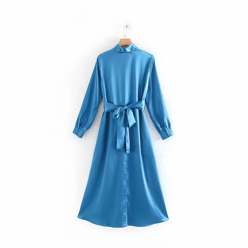 women fashion solid color bow collar decoration midi dress office lady wear sashes vestidos chic business party dresses DS3060