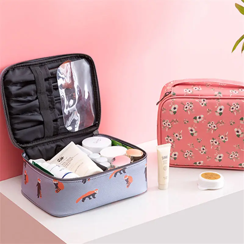 1 PC 23*8*17CM PU Leather Makeup Bag 3D Large Capacity Cosmetic Case Flamingo Cactus Panda Pattern Waterproof Storage Organizer | Дом и сад