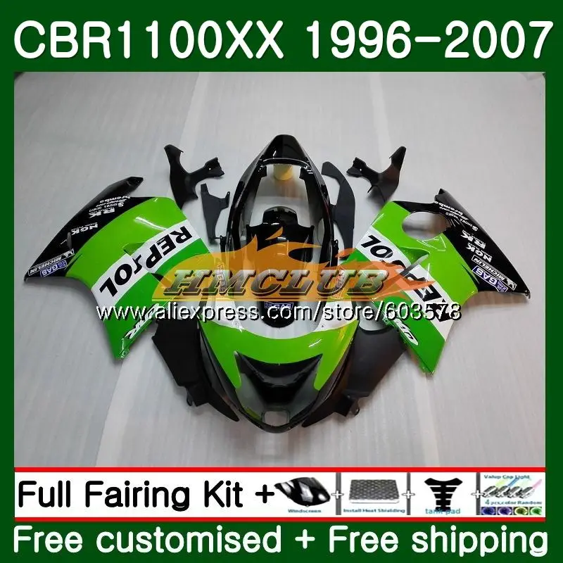 Дрозда для HONDA CBR1100XX 96 97 98 99 00 01 Repsol зеленый 85CL. 80 CBR1100 XX 1996 2007 CBR 1100XX 02 03 04 05 06 07 обтекатели