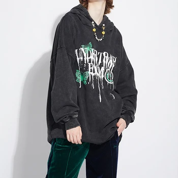 

EWQ / men and women's wear High Street Hip Hop Personality oversize hoodies Holes Butterfly printting Pullover sweatshirt 9Y1105