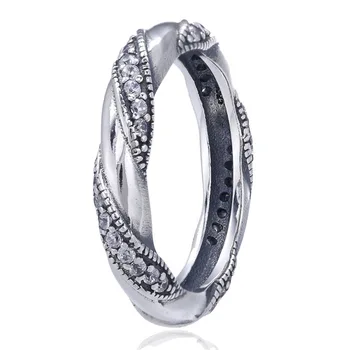 

Authentic 925 Sterling Silver Ring Entwined Ribbon Of Love Heart With Crystal Rings For Women Wedding Party Gift Europe Jewelry