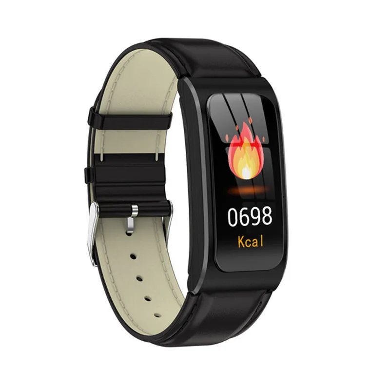 LEather Black Akilli Saat AK12 умный Браслет ips цветной экран Bluetooth фитнес-браслет для мужчин/женщин Сфигмоманометр монитор активности - Цвет: LEather Black