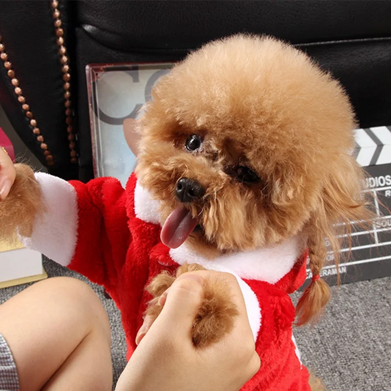 Рождественская одежда для собаки, зимнее дизайнерское пальто Санта-Клауса для маленьких собак, теплый комбинезон с капюшоном, Рождественская куртка для чихуахуа