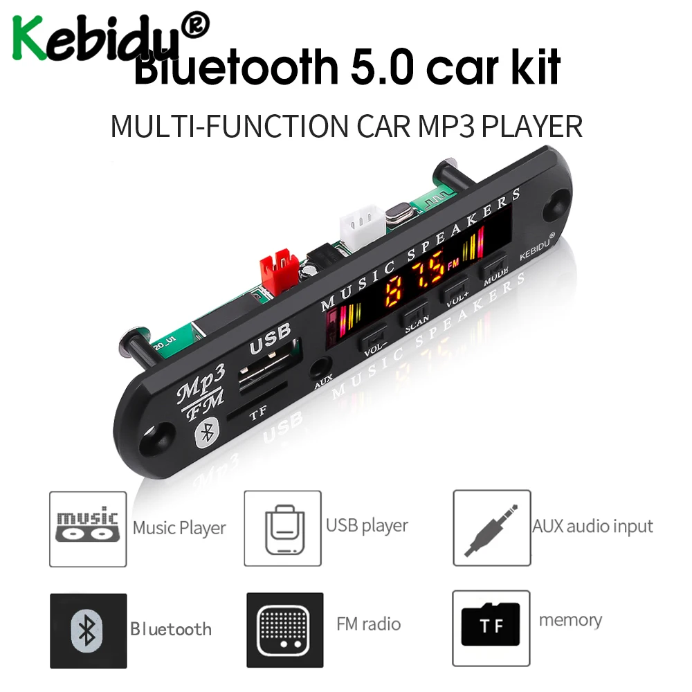 Модуль MP3 Bluetooth 5 0 Автомобильный приемник декодер цветной экран FM-радио TF USB 3 мм AUX