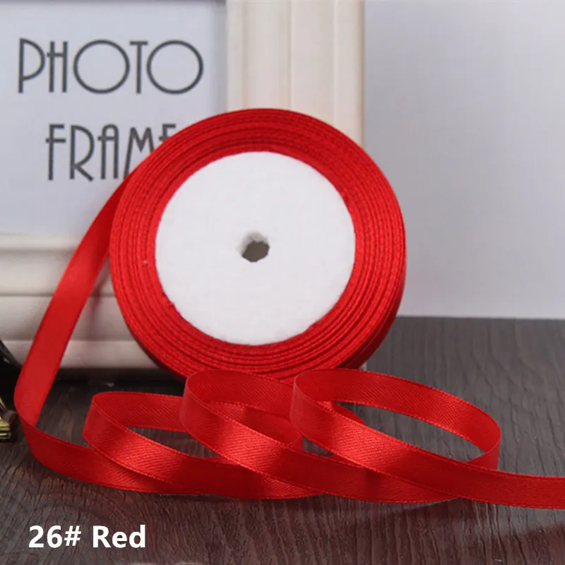 25 ярдов/рулон 6 мм 10 мм 15 мм 20 мм 25 мм 40 мм 50 мм шелковые атласные ленты для рукоделия бант ручной работы подарочная упаковка вечерние свадебные декоративные - Цвет: 26 red