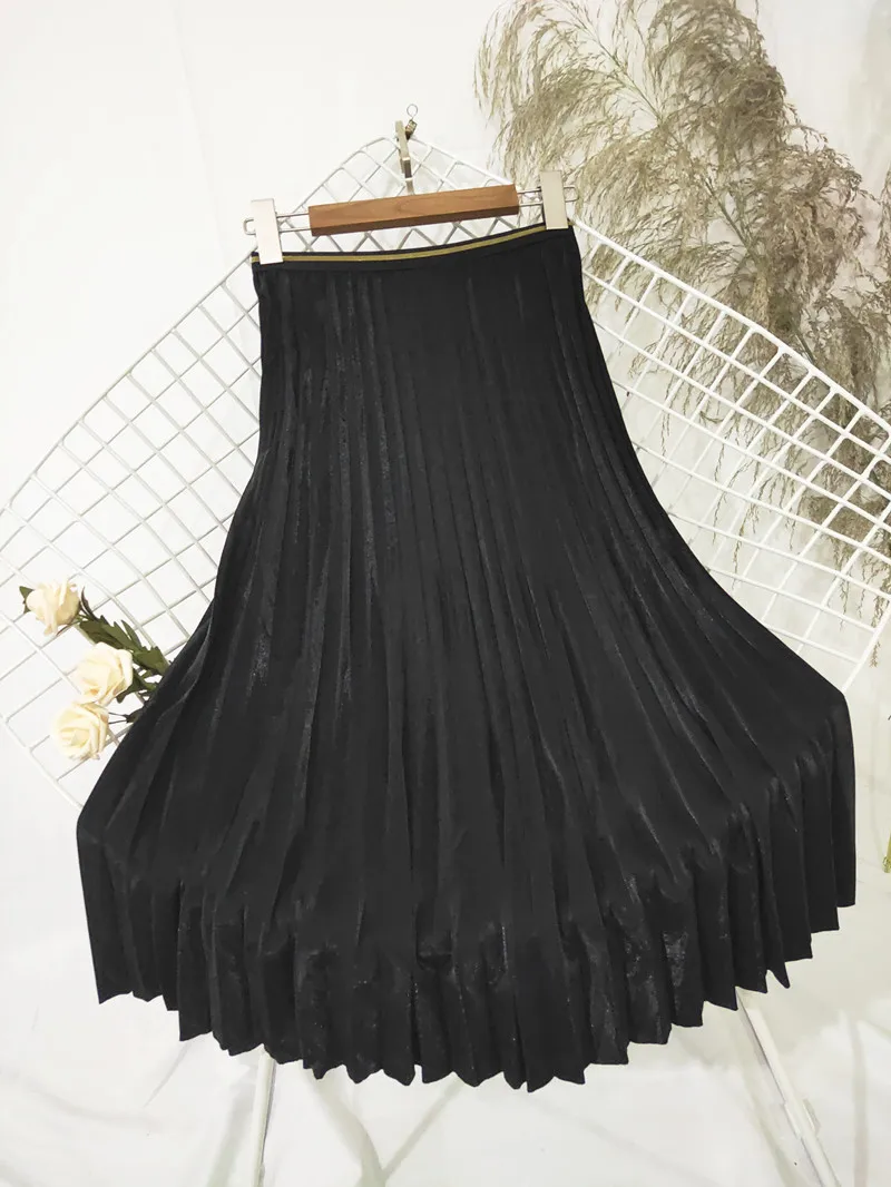 Новые корейские свободные тонкие юбки с эластичной резинкой на талии для женщин и девочек, длинная юбка, плиссированные брюки, Женская юбка - Цвет: Черный