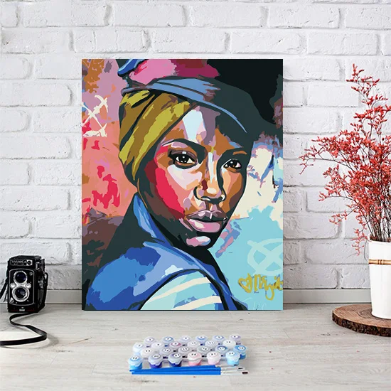 Черная красавица, африканская леди, нарисованные фигурки, художественная живопись по номерам, ручная работа, Масляные картины по номерам, настенный домашний декор - Цвет: 5655