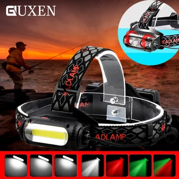 

Outdoor Fishing LED Headlamp Glare White Red Green Three Light Source Rotating Headlight 8light Mode USB Rechargeable Flashlight