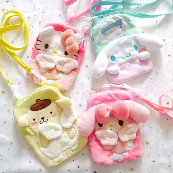 

Cute Hello Kitty My Melody Cinnamoroll PomPompurin Plush Messenger Bag Small Women Crossbody Bags for Children Girl Shoulder Bag