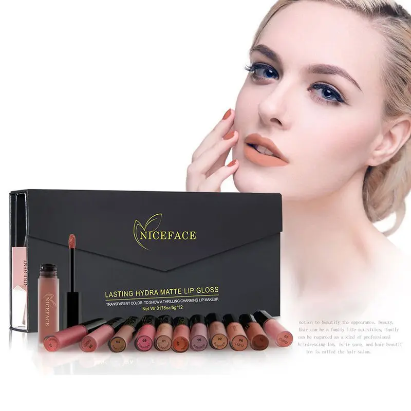 

12pcs Moisturizer Matte Liquid Lipstick Lip Gloss Complexion Matte Lipstick Lips Waterproof Metal Color Makeup Set