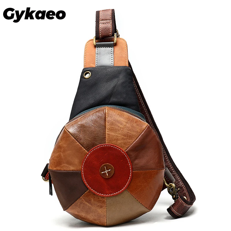 

Gykaeo Women Fashion Genuine Leather Chest Packs Lady Outdoor Headphone Hole Travel Shoulder Bags for Women Messenger Bag Pouch