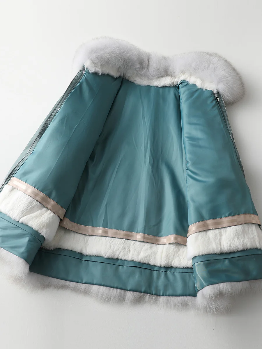 Натуральное меховое пальто женская зимняя подкладка из кроличьего меха Рекс парка винтажная теплая куртка с воротником из натурального Лисьего меха короткое пальто Hiver 01903