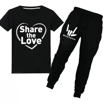 

Spring and Autumn Children's cartoon Share The Love JOJO siwa boys and girls cotton short-sleeved T-shirt + pants suit clothing