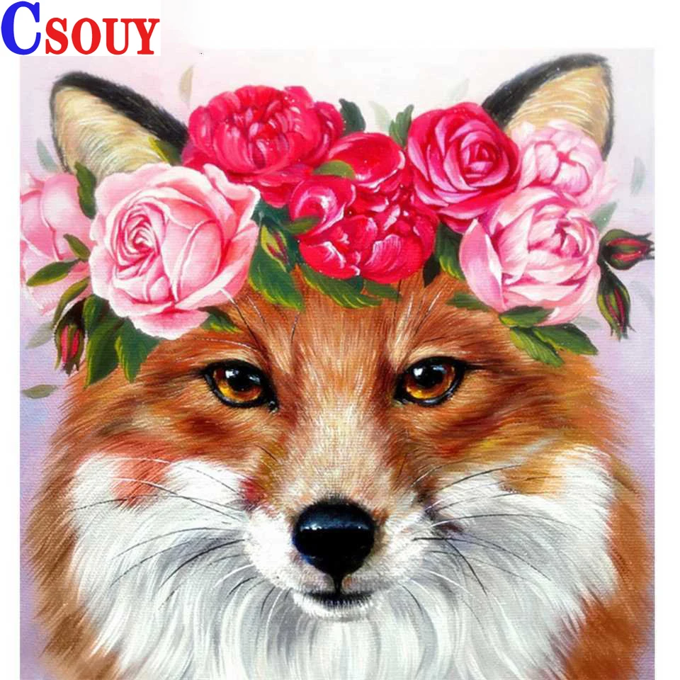 

Wolf With Flower Head Diy Diamond Mosaic Diamond Painting Drawing Full Square Round Drill Diamond Embroidery Cross Stitch Decor