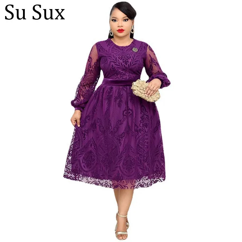 Elegant A Line Dress African Clothes For Women Dashiki African Dress O Neck Lanter Sleeve Party Dresses Retro Plus Size 5XL