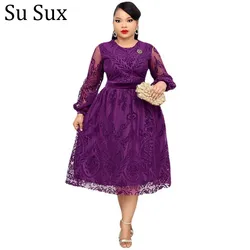 Elegant A Line Dress African Clothes For Women Dashiki African Dress O Neck Lanter Sleeve Party Dresses Retro Plus Size 5XL