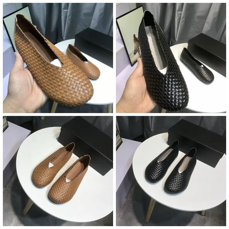 

Spring And Summer Shallow Mouth Single Shoes Women's 2020 New Style round-Toe Genuine Leather Weaving Breathable Closed-toe Shoe
