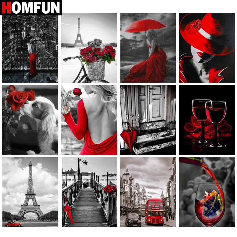 Алмазная живопись HOMFUN цветок женщина велосипед башня полный квадрат/круг