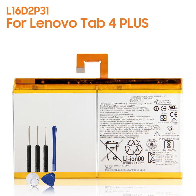 

Original Replacement Battery L16D2P31 For Lenovo Tab4 Tab 4 PLUS TB2-X30M TB-X304F TB-X704F Authentic Battery 7000mAh
