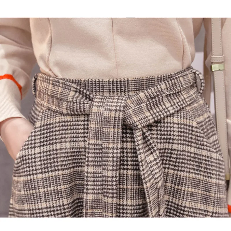 Vintage Womens New Skirts High Waist Solid Color Pleated Solid Color Long Skirt Autumn Fashion Female Skirts