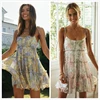 Sweet Summer Suspender Strap Floral Sundress Women Sling Lace-Up Dress A-Line Boho Lady Swing Ruffles Short Dress Backess ► Photo 3/6