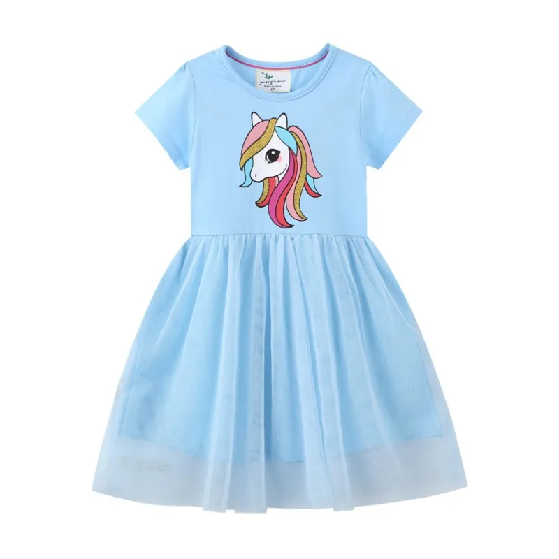 Dresses hot Jumping Meters New Arrival Unicorn Embroidery Summer Sleeveless Princess Party Dresses Hot Selling Kids Clothing Birthday Gift summer dresses	