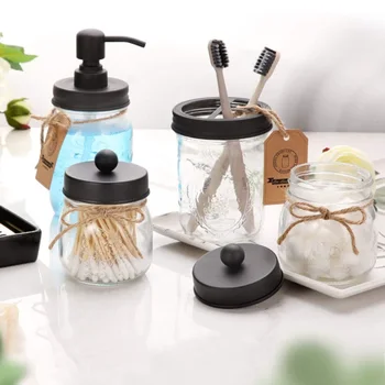 

4pcs/set Liquid Soap Dispenser Bottle Toothbrush Cotton Balls Cotton Swabs Containers Bathroom Jars Set HYD88