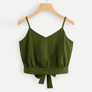 

Summer Sexy Crop Tops For Women Bow Tie Back V Neck Soild Color Crop Camisole Hawaii Fitness Camisole Womens Tank Tops Female