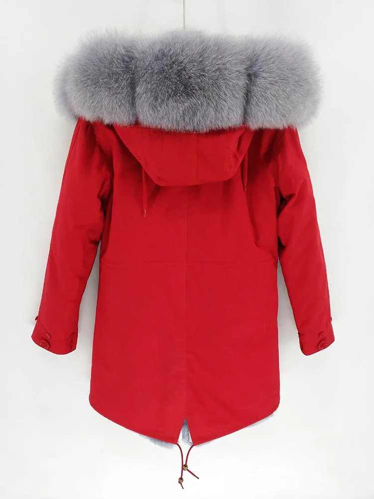color 22 Furlove зимняя куртка женская длинная парка натуральный мех пальто натуральный Лисий меховой капюшон, воротник Толстая теплая тонкая верхняя одежда Уличная - Цвет: color 22