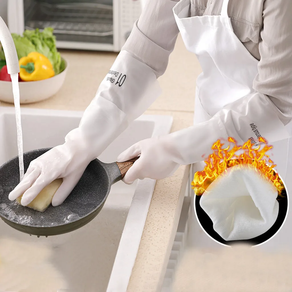Velvet Cold-Proof Glove Waterproof Kitchen Durable Thickened Rubber Latex Dishwashing Gloves Winter Non-slip Cleaning Gloves#Y5