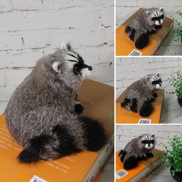 Simulation 3D Raccoon Furry Animal Model Toy Art Craft Desktop Decor Photo Props 2