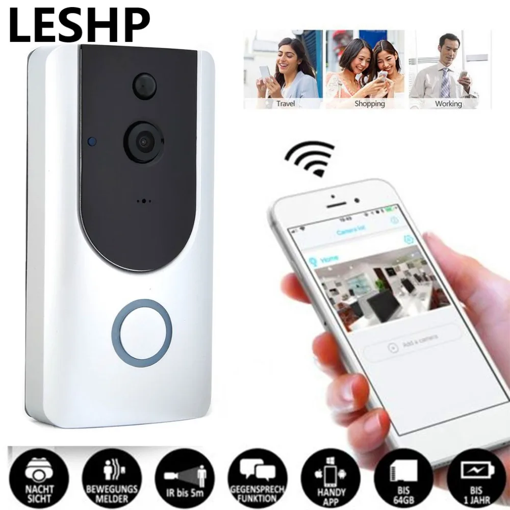 

1.3MP Wireless Wifi Video Door Phone Doorbell Intercom HD 720P Smart Video Doorbell P2P Night Vision detection Support IR-CUT US